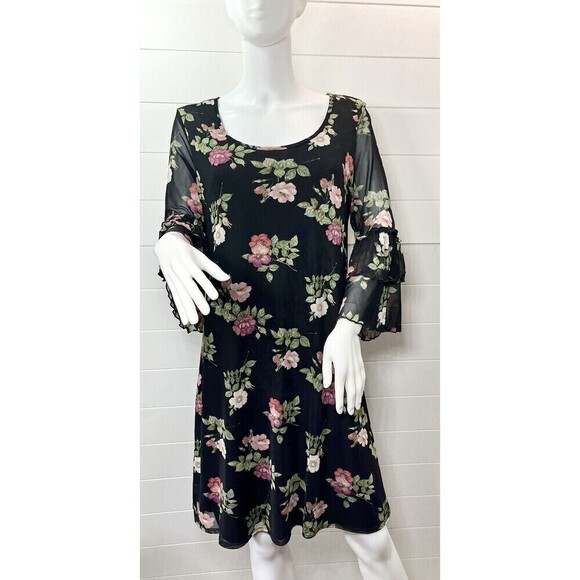 Espresso Semi Sheer Floral Ruffle Dress Shift Womens XL Friends Style Fairy - Picture 2 of 10